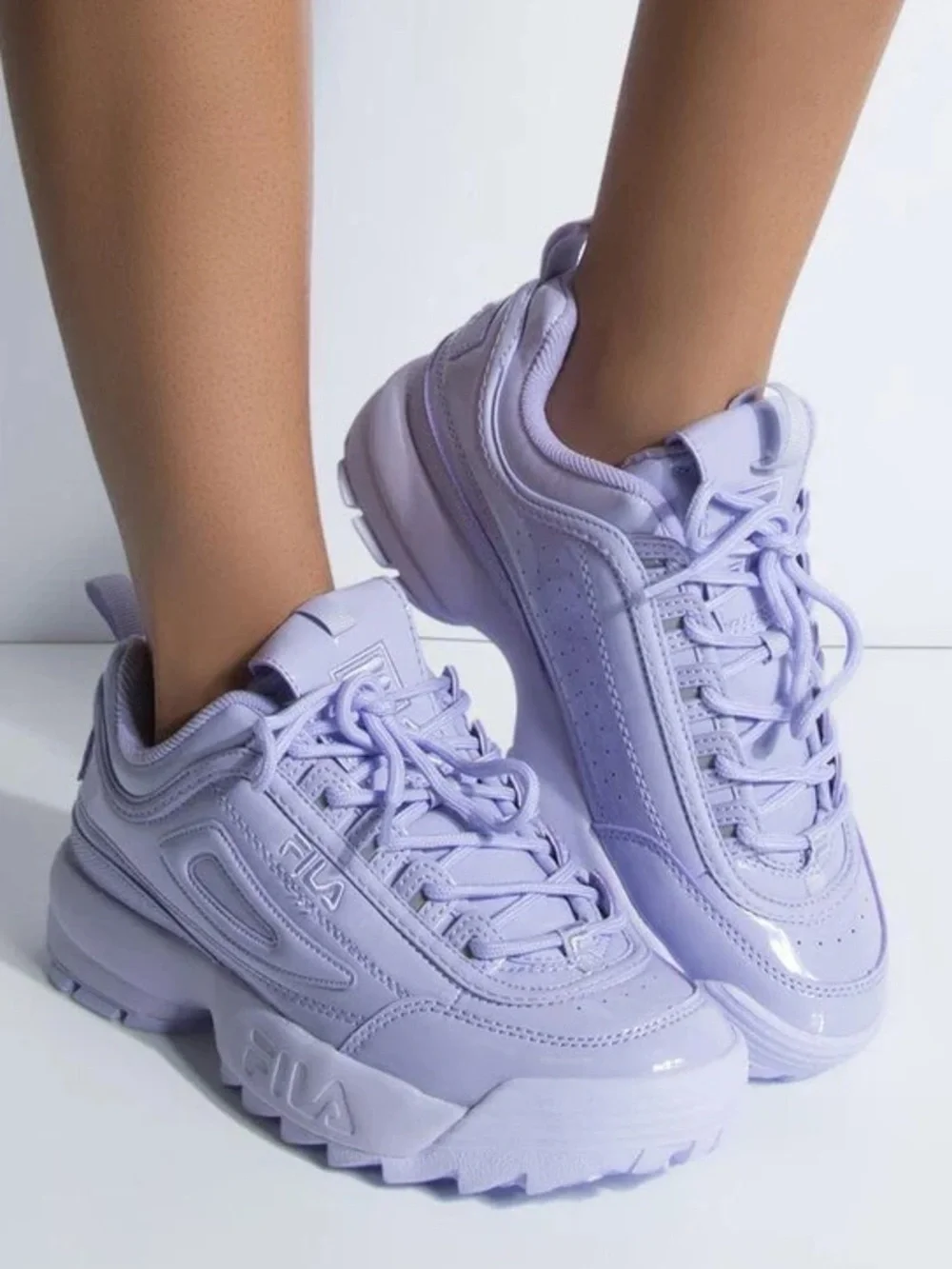 Fila Disruptor II Premium Patent Sneaker Lilac Lavender Purple Womens 6 Platform